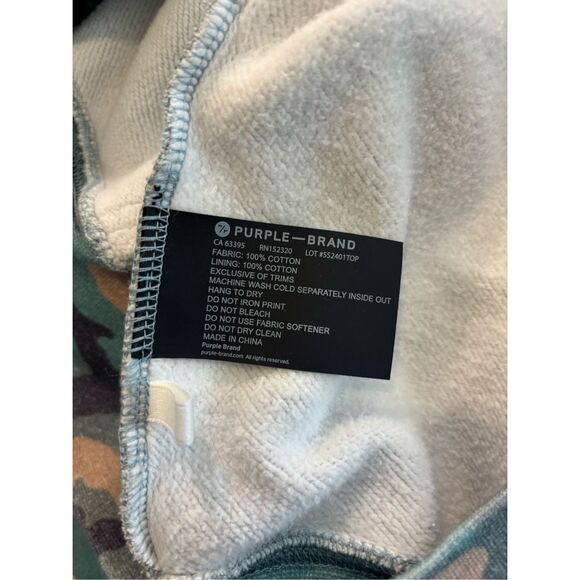 Purple Brand Men’s Blue Pink Oversized Faded Camo Fleece Pullover Hoodie Small - Picture 6 of 7